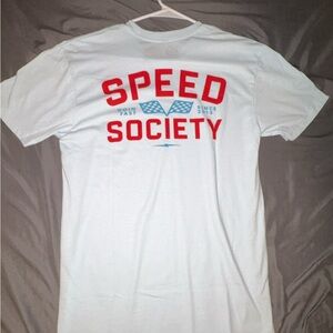 Speed Society White T-Shirt with Red and Blue Print